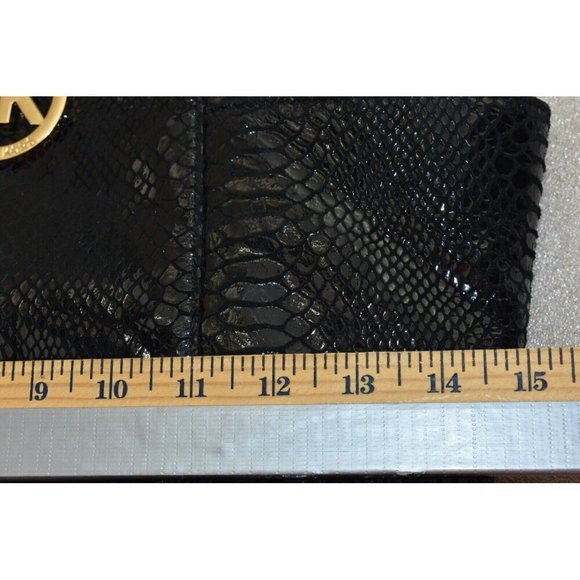 Michael Kors Womens Phyton Black Glossy Leather Patent Snakeskin Shoulder Bag - Picture 15 of 16